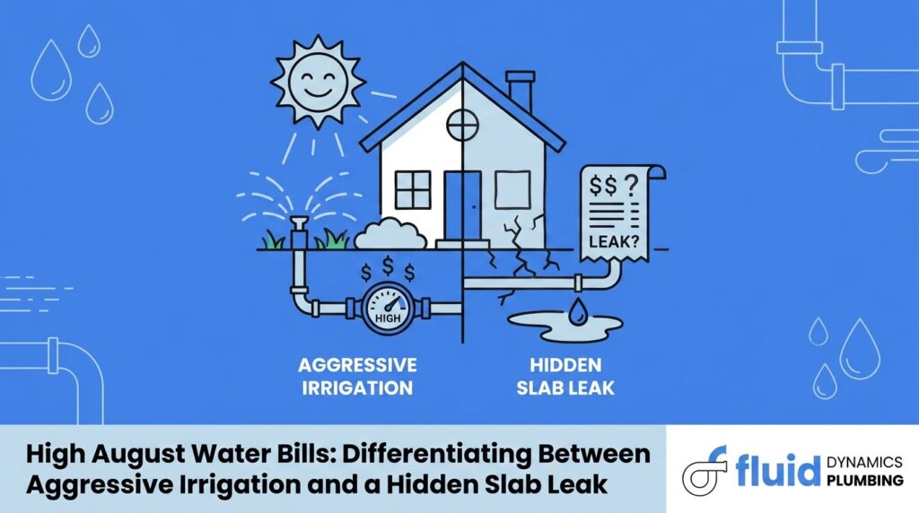 High August Water Bills: Differentiating Between Aggressive Irrigation and a Hidden Slab Leak — featured image